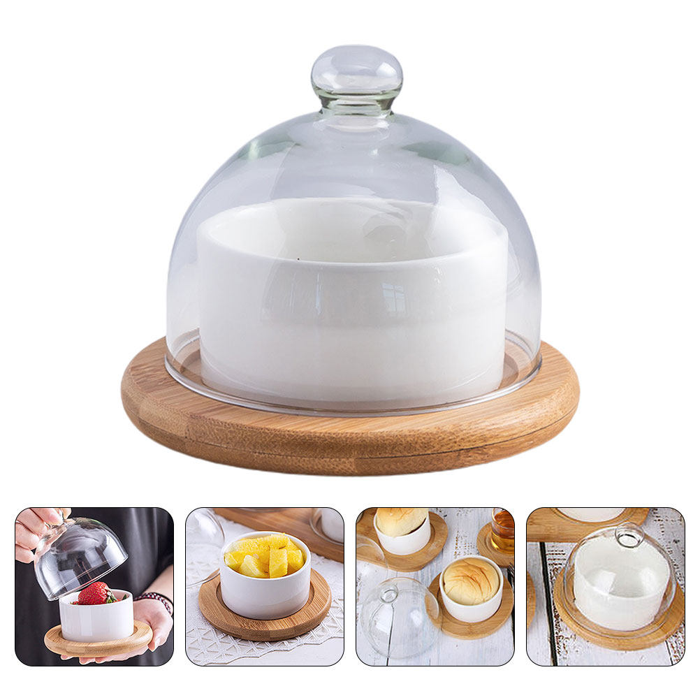 Plastic Dome Clear - Şeffaf Cam Kubbeli Kapaklı Seramik Salata